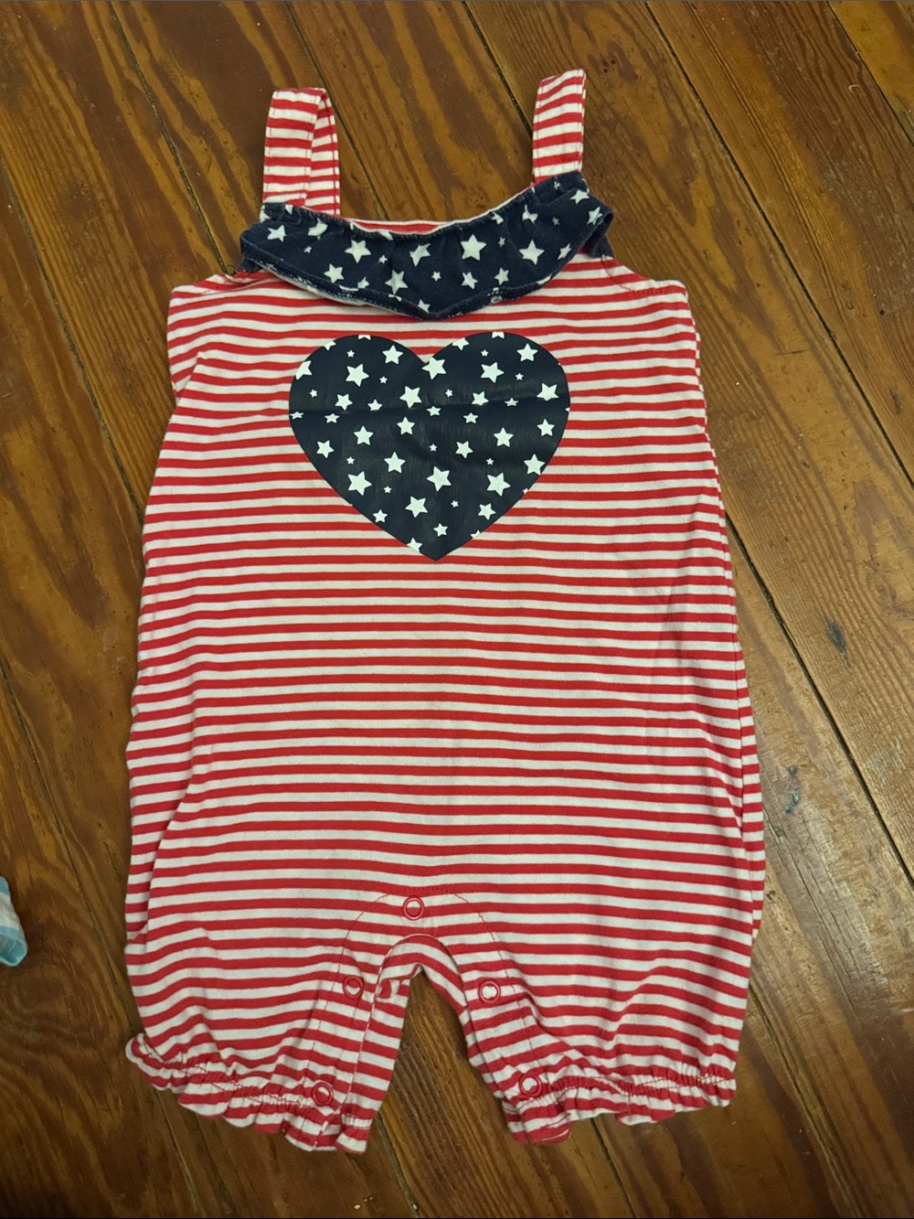 Zara Red & White Striped Romper with Navy Star Heart